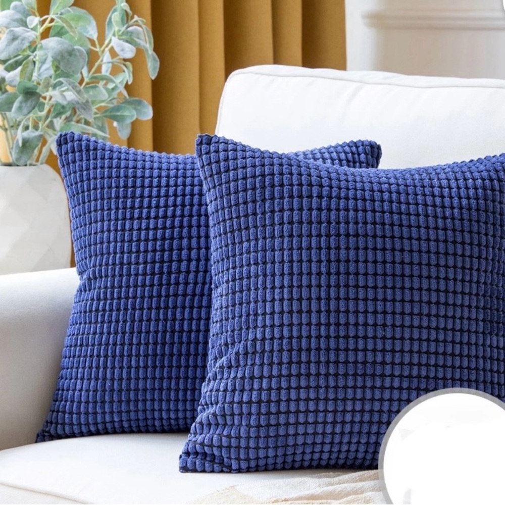 NIB 16”x16” Corduroy Corn Pattern Blue Pillow Covers Set-2‎